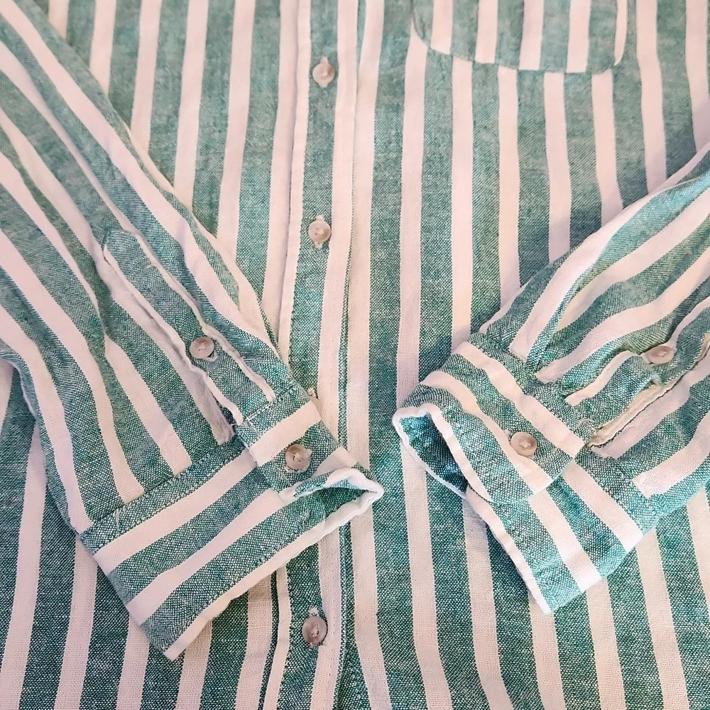 UNIVERSAL THREAD Linen Blend Women’s Green and White Striped Shirt, size S - Picture 5 of 12